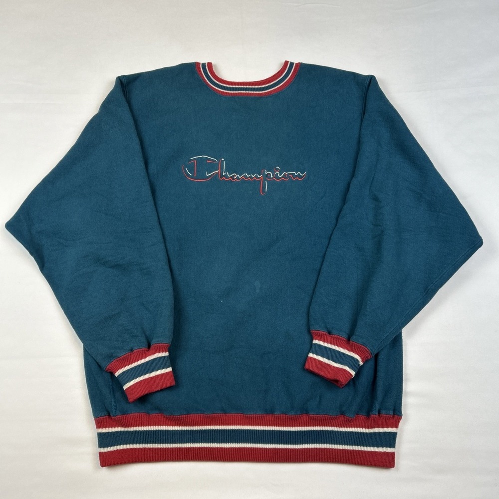 Vintage 80s Champion Reverse Weave Sweatshirt Sz XL Crewneck Teal Made In USA - Picture 2 of 8